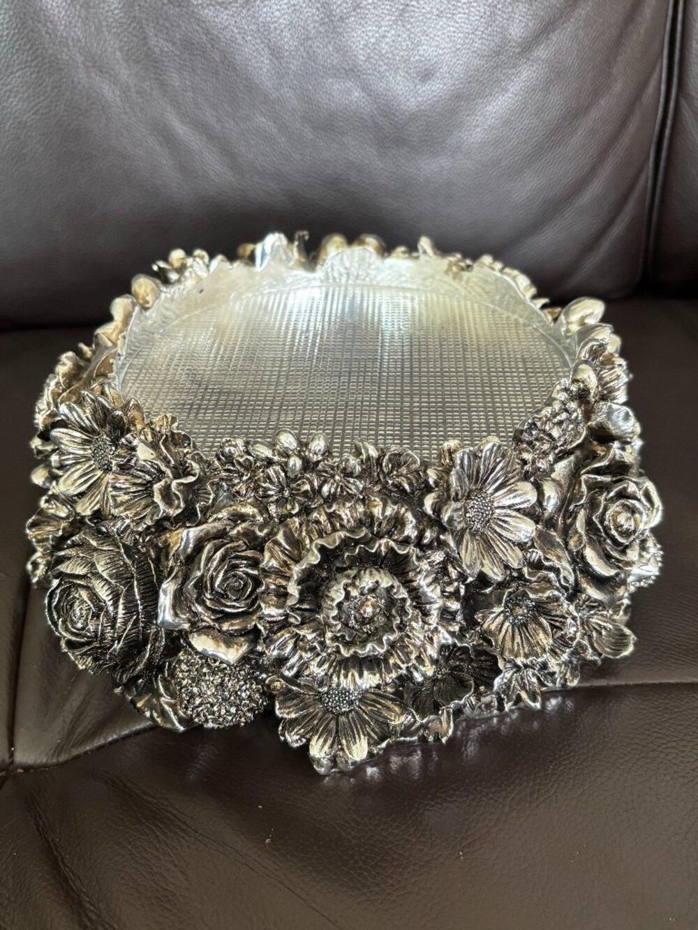 New HomeWorx Silver Floral Candle Pedestal / Holder